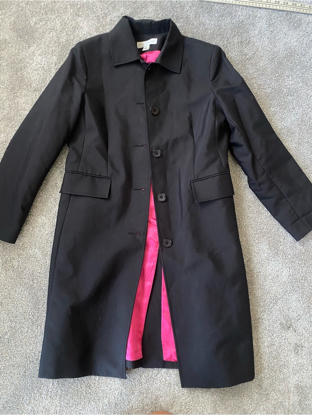 Petite Sophisticate Black Trench Coat with Pink Lining